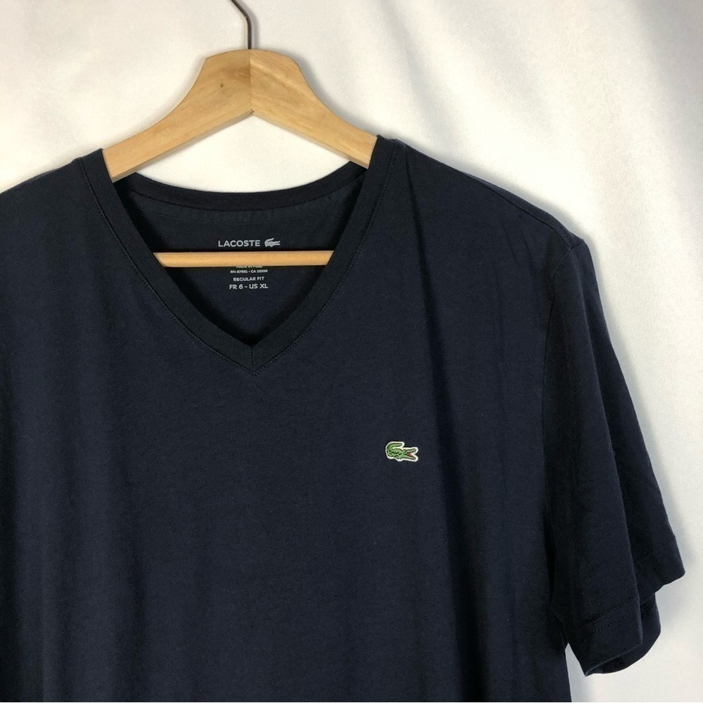 Lacoste Navy Blue Pima Cotton V-Neck Short Sleeve T-Shirt XL - Picture 3 of 3